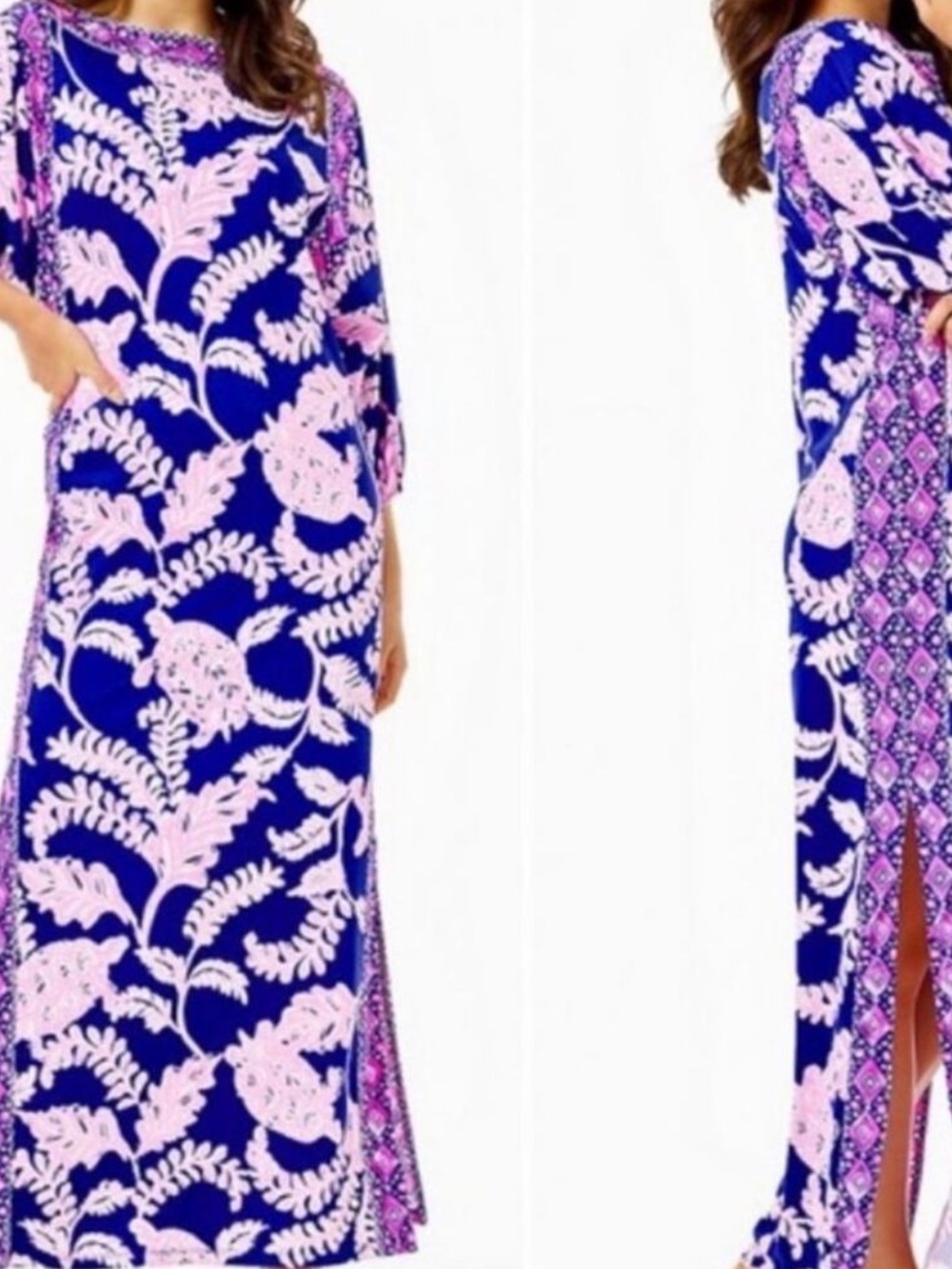 Lilly Pulitzer Maxi Dress 10 Silva Large Tropical Long Turtle Cruise Vacation